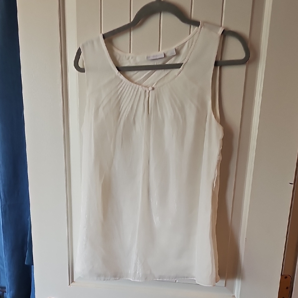 New York & Company White Pleated Blouse